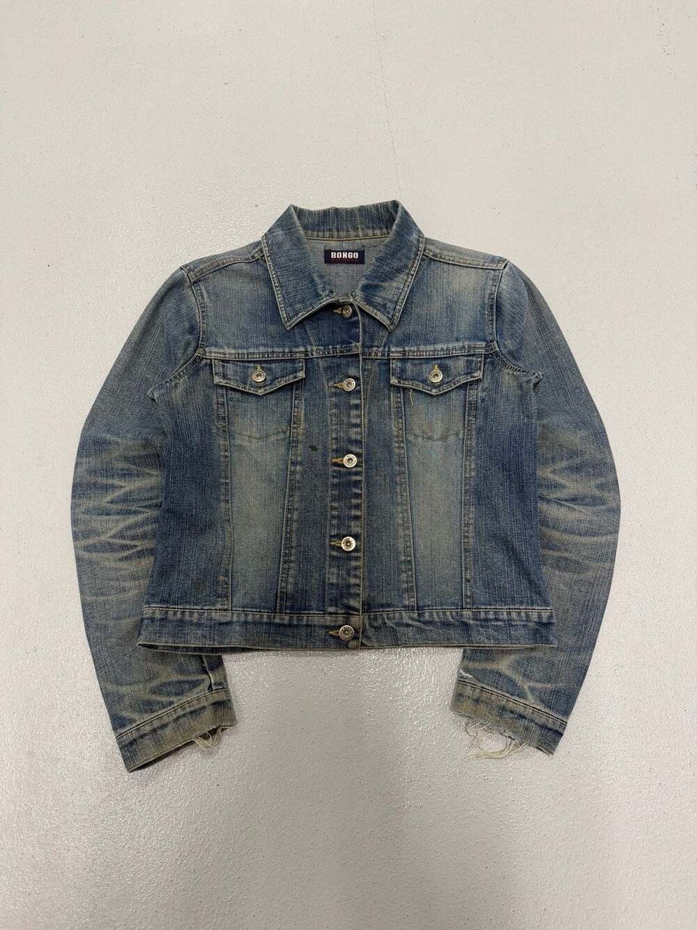 Y2K Bongo Distressed Faded Honey Combing Blue Denim Jacket
